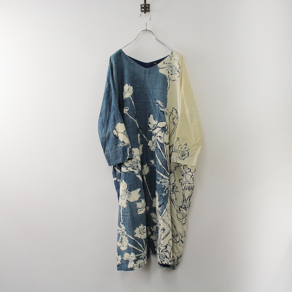 45R フォーティファイブアール インディゴ抜染 花柄ワンピース  