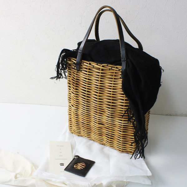 ebagos エバゴス 縦長かご ブライドルレザー×紅籐 かごバッグ  