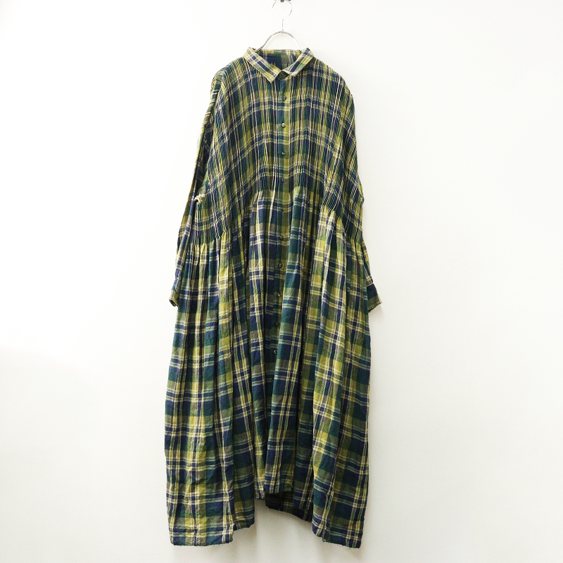 メゾンドソイル maison de soil ウール コットン ピンタック チェック