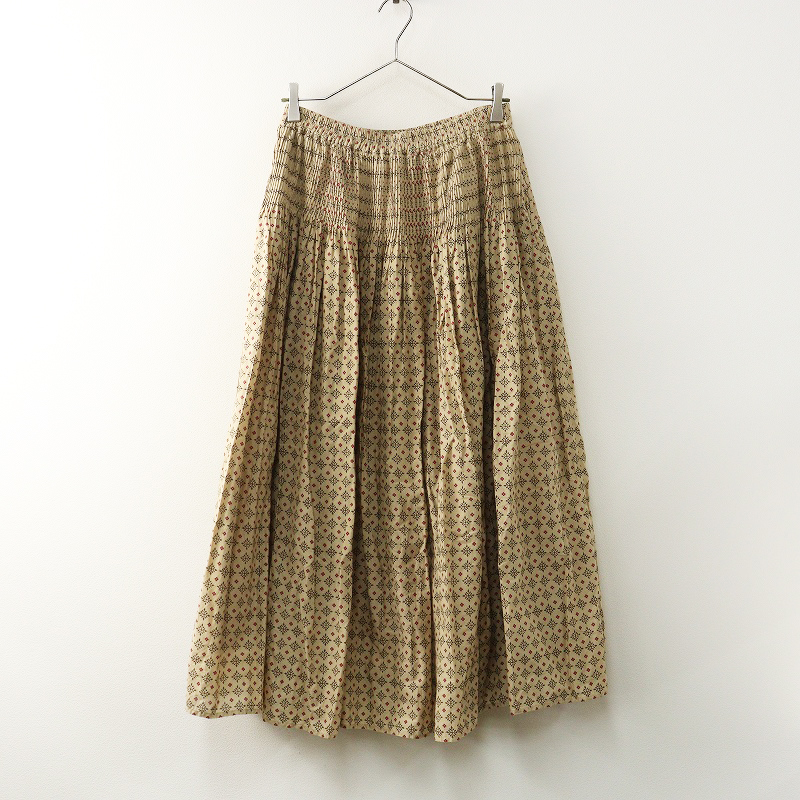 メゾンドソイル maison de soil コットン ブロックプリント ギャザー